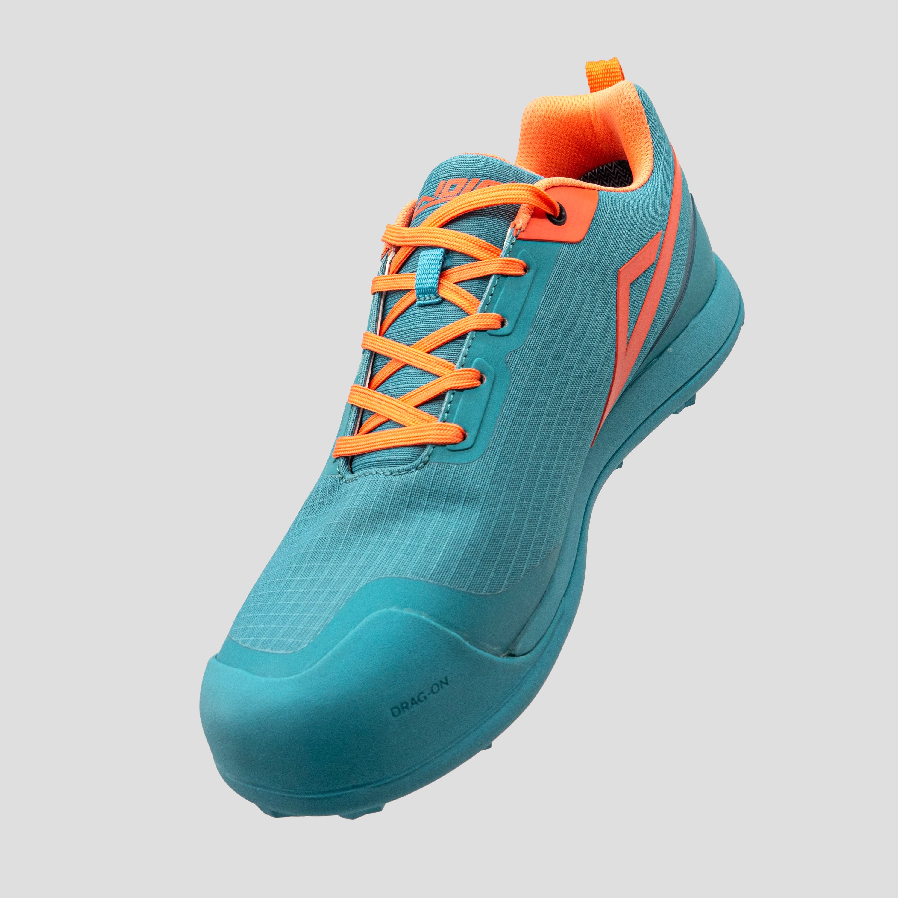 Medial angle of Blue/orange disc golf shoe